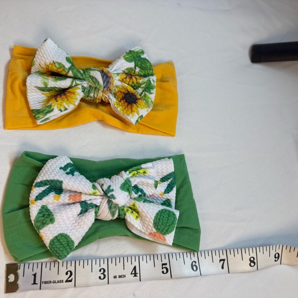 Floral Bow Kids Hairband Set - Yellow and Green